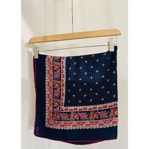 Vintage Echo Navy Rectangle 26 X 26Scarf Floral Boho Classic 100% Silk Japan
